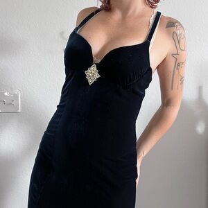 Vintage Celine NY Navy Velvet Slit Dress